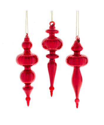 Glass Red Finial Ornaments, 3 Assorted
