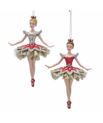 Ruby and Platinum Ballerina Ornaments, 2 Assorted