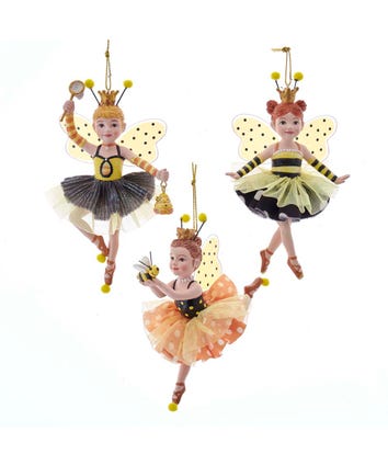 Bumble Bee Girl Ornaments, 3 Assorted