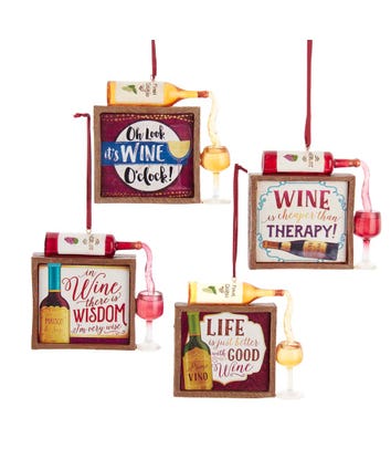 Wine Saying Plaque Ornaments, 4 Assorted