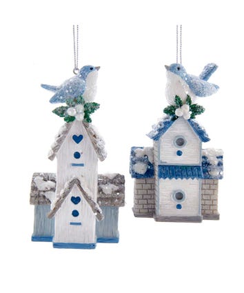 Blue And White Birdhouse Ornaments, 2 Assorted