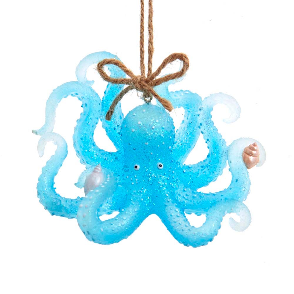 Kurt Adler Transparent Sea Blue Octopus Nautical Beach Christmas Ornament 
