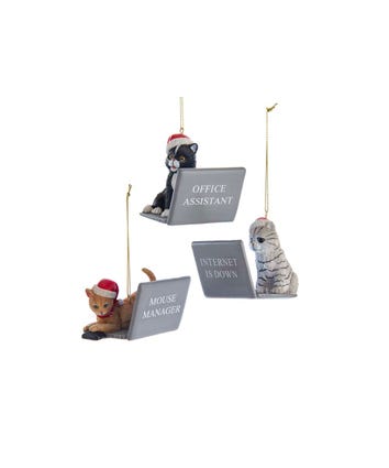 Computer Cat With Santa Hat Ornaments, 3 Assorted