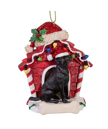 Black Labrador Retriever With Dog House Ornament For Personalization