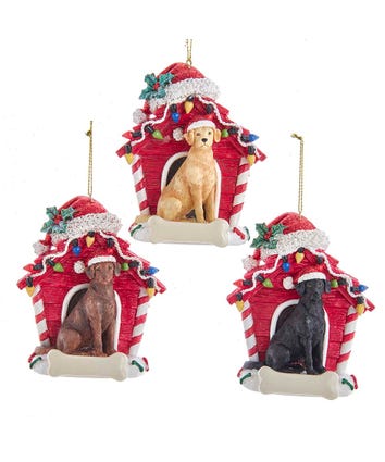Labrador Retriever With Dog House Ornaments For Personalization, 3 Assorted