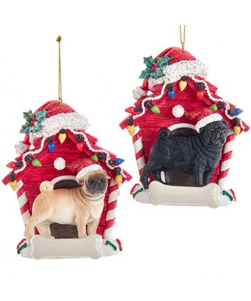 Pug With Dog House Ornament For Personalization