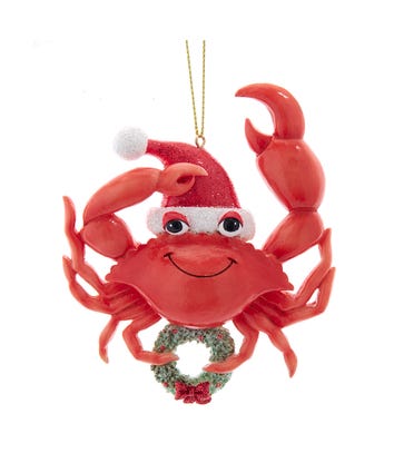 Whimsical Red Sea Crab Holding Wreath Ornament