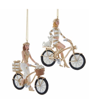 Golden Elegance Modern Girl On Bike Ornament