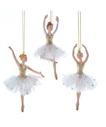 Golden Elegance Ballerina Ornaments, 3 Assorted