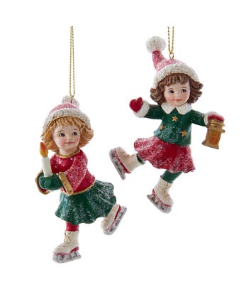German Ice Skating Girl Ornaments, 2 Assorted