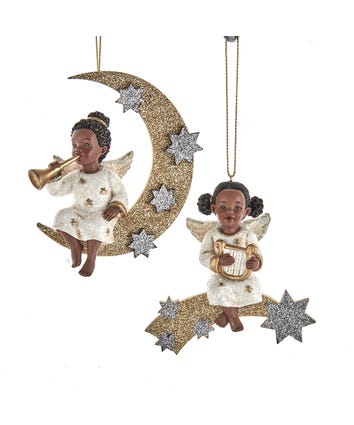 German African American Angel Ornaments, 2 Assorted