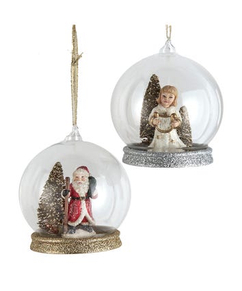German Glass Ball Santa and Angel Ornaments, 2 Assorted