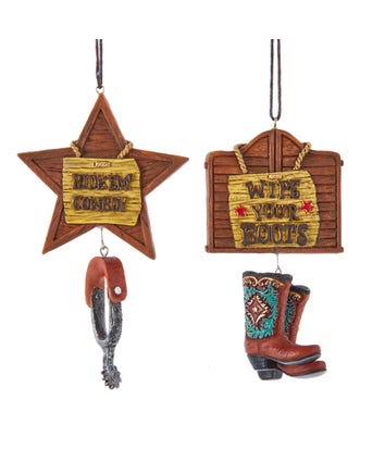Western Plate With Boot Ornament, 2 Assorted