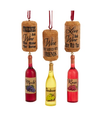 Wine Cork Bottle Friend Ornaments, 3 Assorted