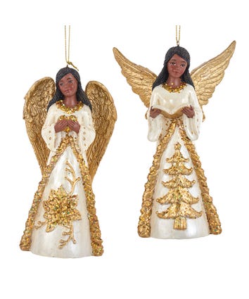 Ivory and Gold African America Angel Ornaments, 2 Assorted