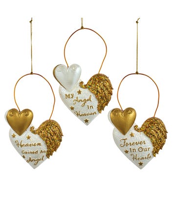 Ivory and Gold Heaven Heart Ornaments, 3 Assorted