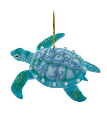 Blue and Green Sea Turtle With Scroll Patter Ornament