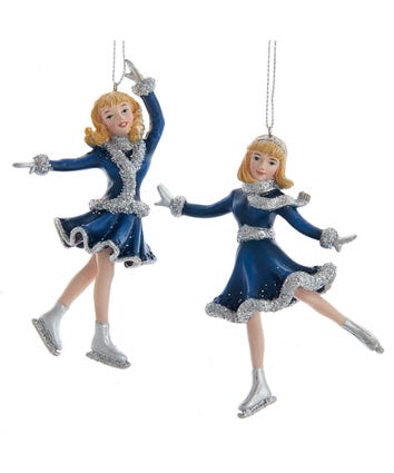 Blue and Silver Skating Girl Ornaments, 2 Assorted