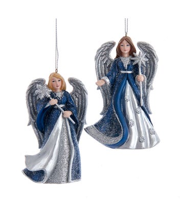 Midnight Blue Glittered Angel Ornaments, 2 Assorted