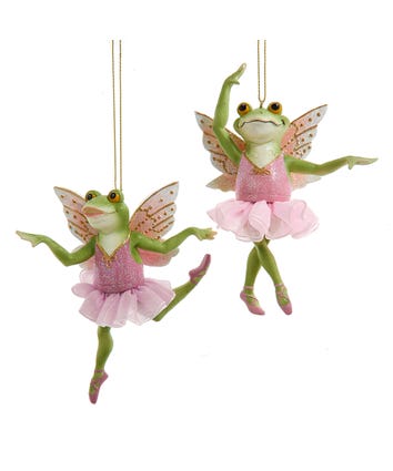 Pink Frog Ballerina Ornaments, 2 Assorted