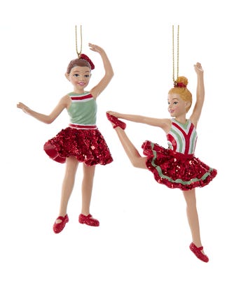 Red & Green Girl Jazz Dancer Ornaments, 2 Assorted