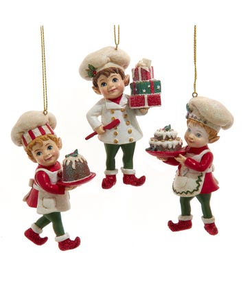Traditional Nostalgic Elf With Cake Ornaments, 2 Assorted