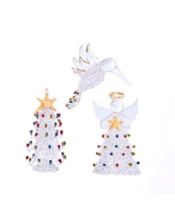 Spun Glass Angel, Tree and Bird Ornaments, 3-Piece Set