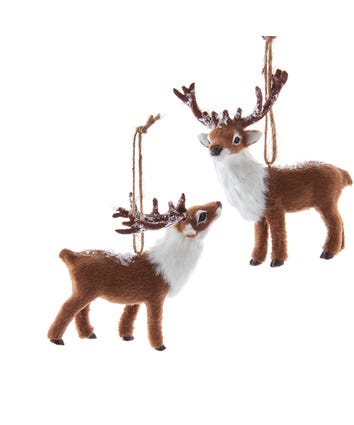 Furry Deer With Snow Ornaments, 2 Assorted