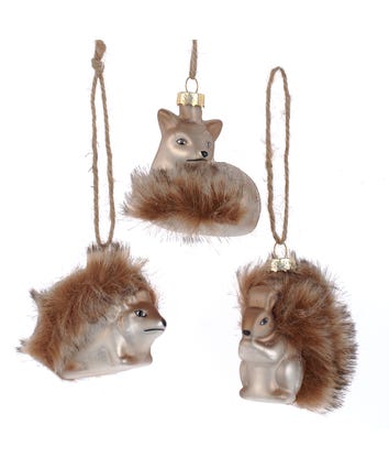 Glass Animal With Furry Tail Ornaments, 3 Assorted