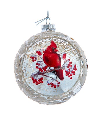 Mercury Glass Cardinal Ball Ornament