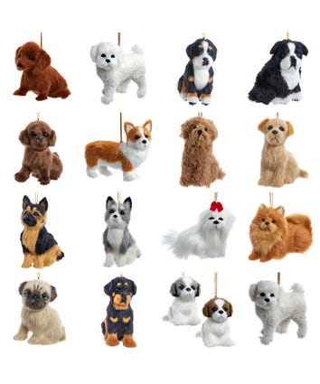 Furry Dog Ornaments, 16 Assorted