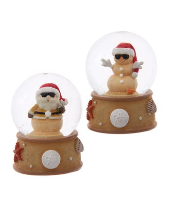 45MM beach Snowman & Santa Water Globes, 2 Assorted; 12-Piece PDQ