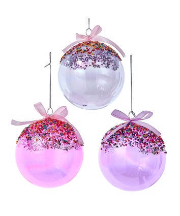 Glass Bubblegum Ball Ornaments, 3 Assorted