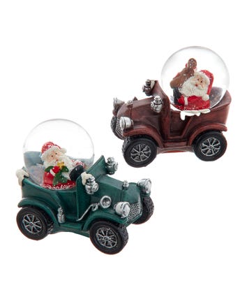 45MM Santa In Car Water Globes, 2 Assorted