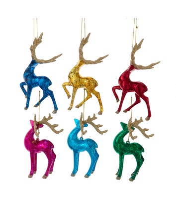 Bright Color Reindeer Ornaments, 6 Assorted