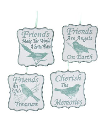 Bird With Saying Plaque Ornaments, 4 Assorted