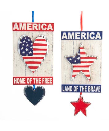 Americana Heart and Star Plaque Ornaments, 2 Assorted