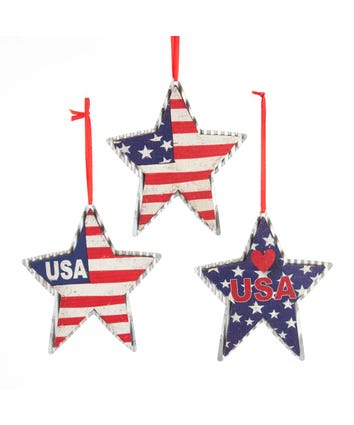 Americana Star Ornaments, 3 Assorted