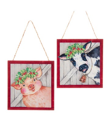 Holly Jolly Barn Animal Plaque Ornaments, 2 Assorted