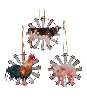 Farm Animal Windmill Ornaments, 3 Assorted