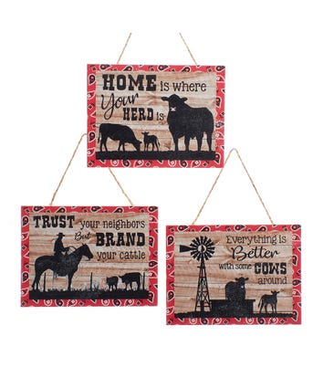 Wooden Western Cattle Sign Ornaments, 3 Assorted