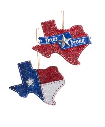 Wooden & Leather Textured Texas Shaped Ornament, 2 Assorted