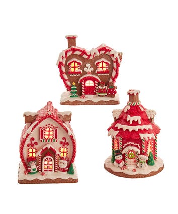 Red and White Gingerbread Houses, 3 Assorted