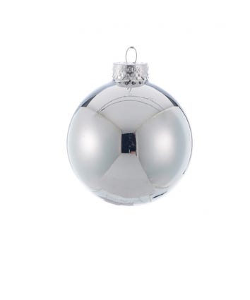 65MM Glass Shiny Silver Ball Ornaments, 6-Piece Box