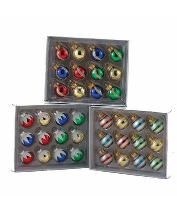 25MM Miniature Multicolored Glass Ball Ornaments, 12-Piece Box