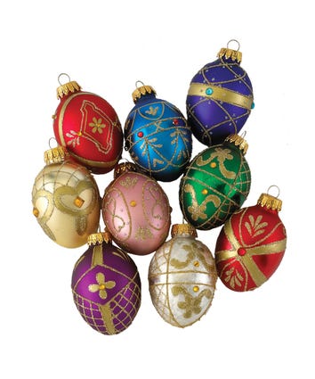 45MM Miniature Decorative Egg Glass Ornaments, 9-Piece Box Set
