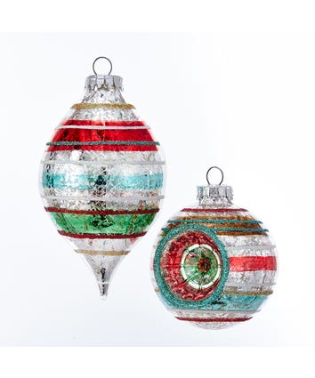 65MM Early Years Glass Reflector Ball and Drop Ornaments, 4-Piece Box Set, 2 Assorted