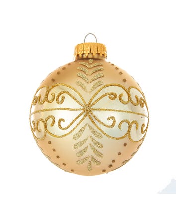 80MM Glass Gold With Gold Pattern Ball Ornaments, 6-Piece Box