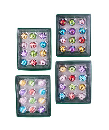 25MM Bright Multicolored Glass Ball Ornaments, 12-Piece Box; 4 Assorted Boxes