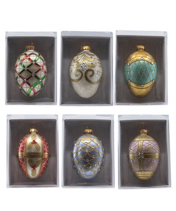 65MM Glass Egg Ornaments, 6 Assorted; 36-Piece PDQ